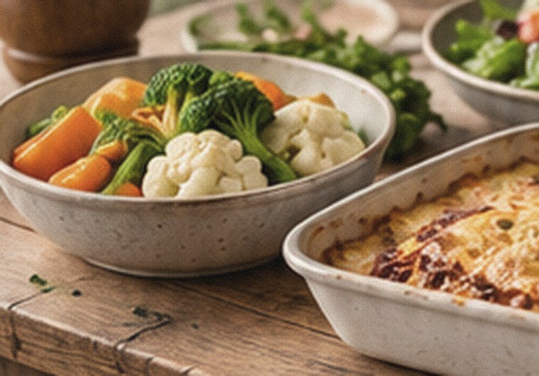 Légumes de saison et gratin maison