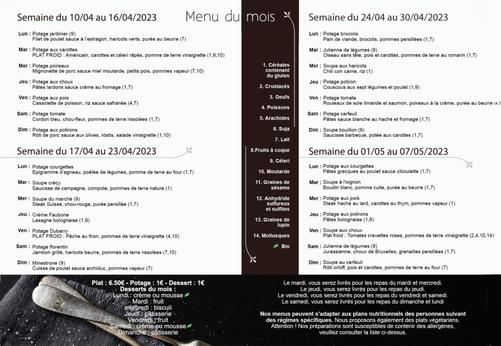 Menu avril Meal and Go