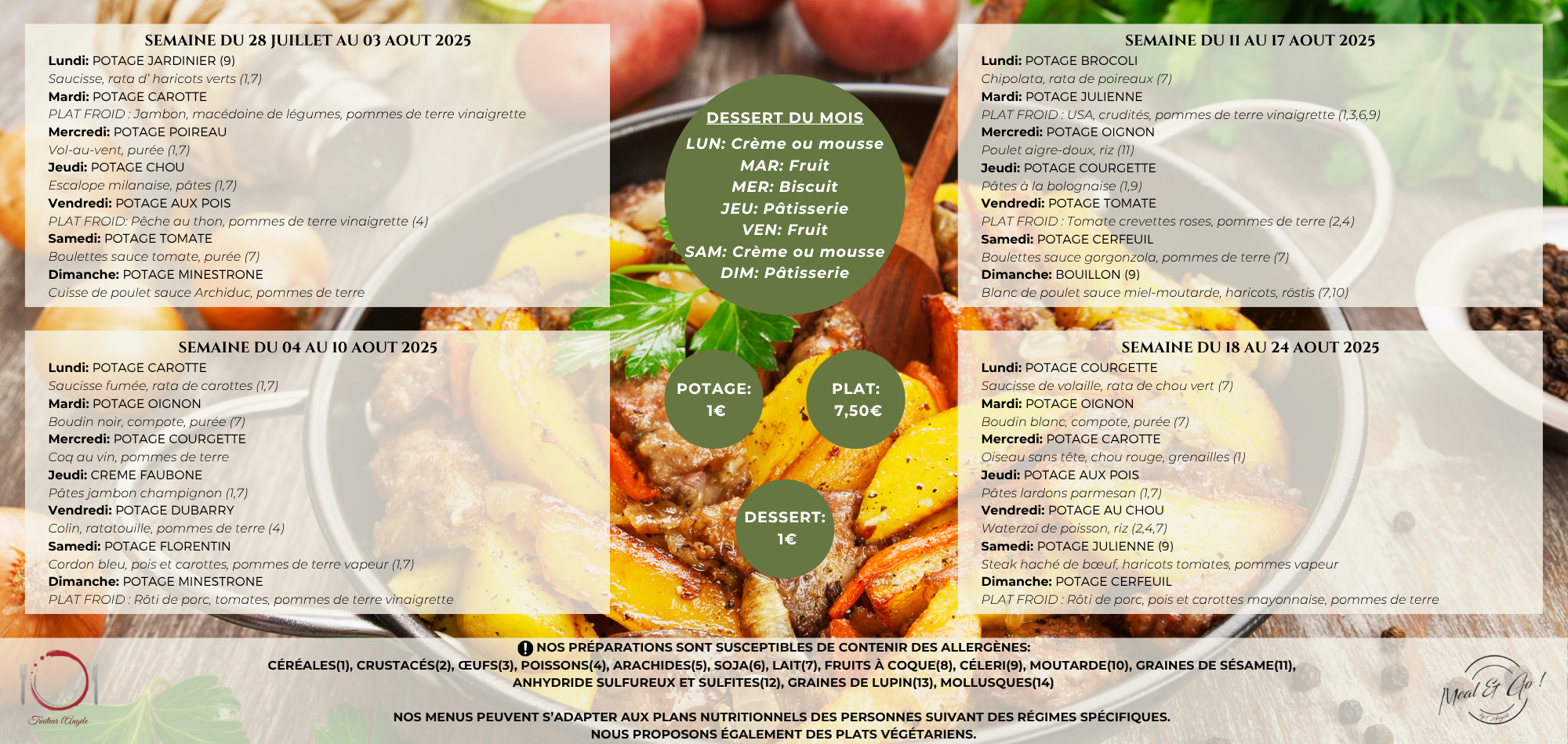 MENU DU MOIS VERSO AOUT (442 x 210 mm) Menu Meal and Go